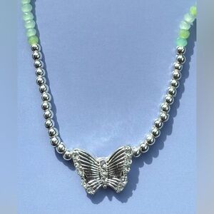 Claire's Silver-tone Butterfly Seed Bead Pendant Necklace